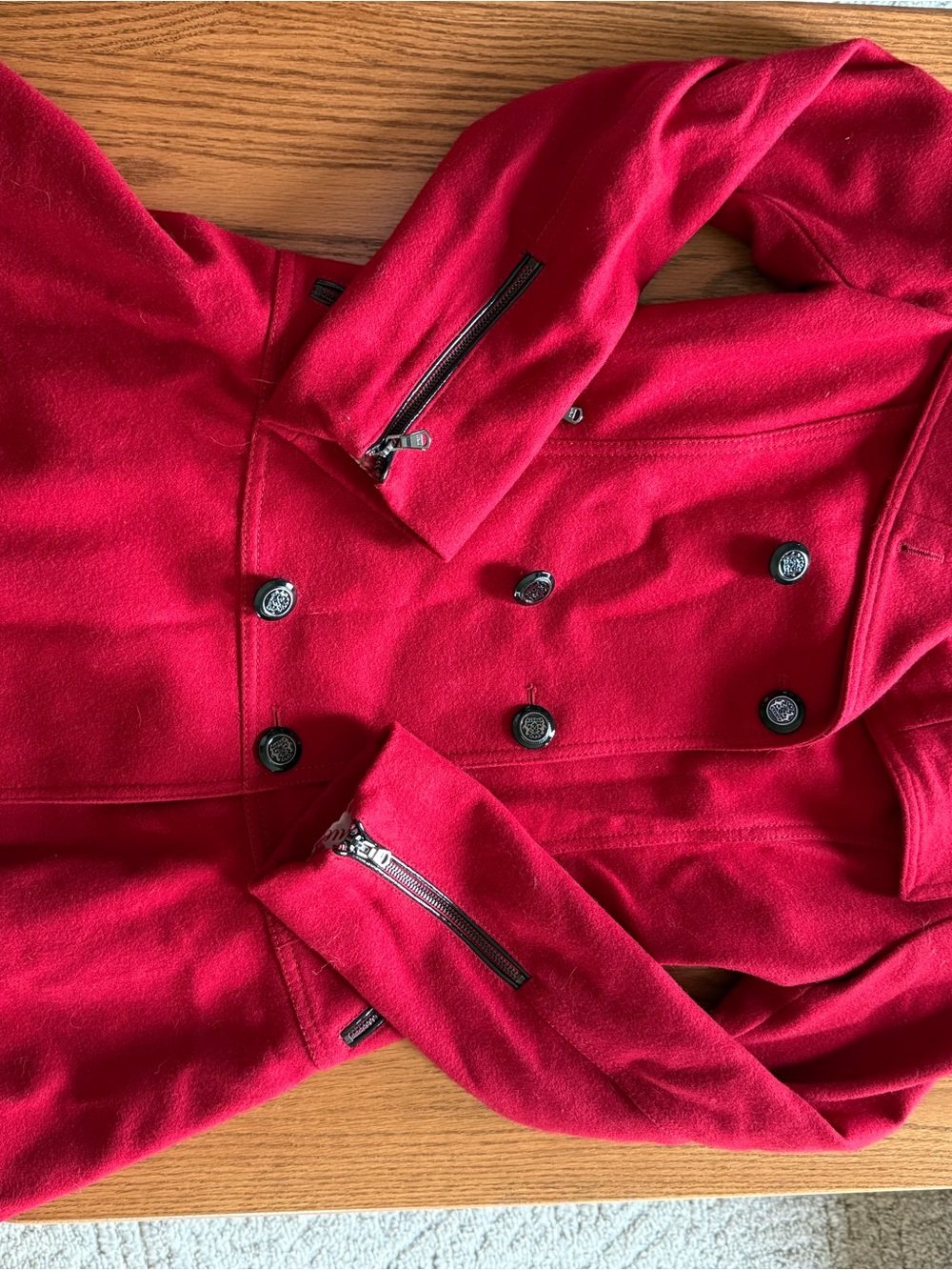 Women's GUESS Double-Breasted Red Peacoat